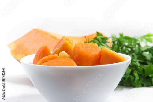 Diced Cooked Pumpkin in a bowl