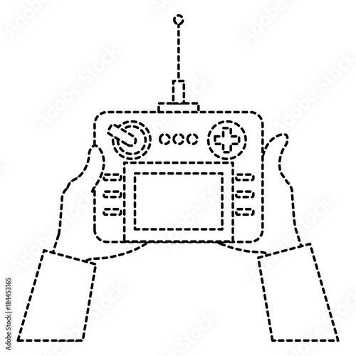 user hand with drone remote control vector illustration design