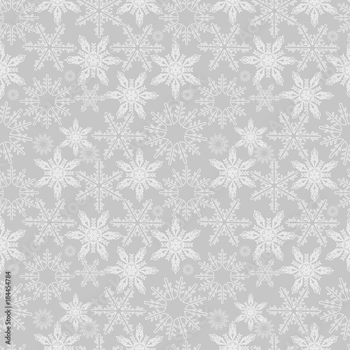 Snowflakes seamless pattern. New Years snow endless background, winter repeating texture. Christmas backdrop. Vector illustration