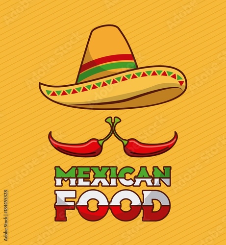 mexican food chili pepper and hat traditional vector illustration