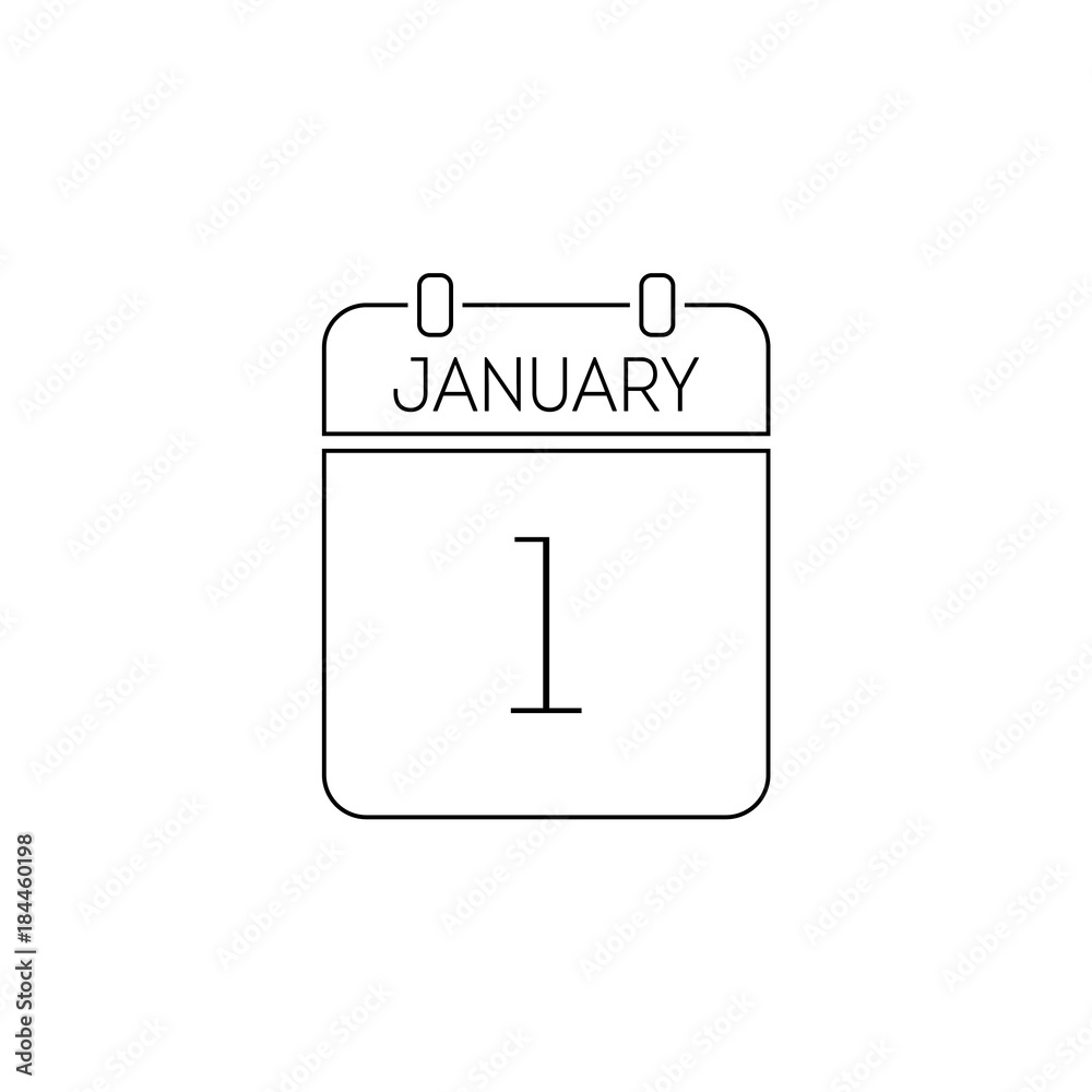 Calendar vector outline icon. The first of January Calendar vector outline icon. The first of January