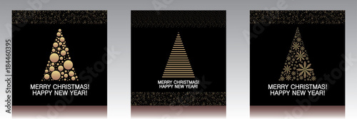 Greeting christmas card tree gold
