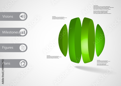 3D illustration infographic template with ball vertically divided to four parts