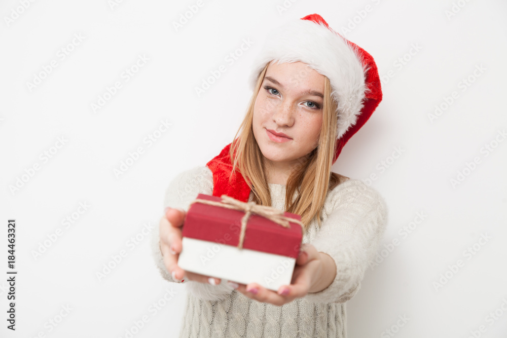 Teenage girl with Christmas presents Teenage girl with Christmas presents