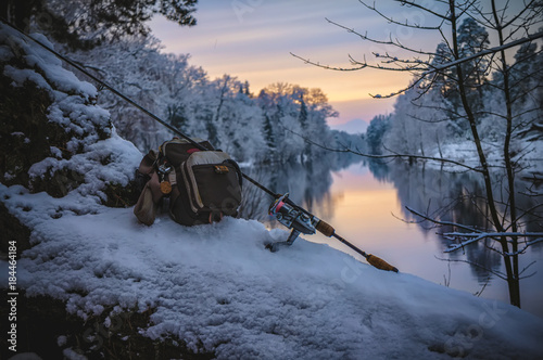 Fishing gear on the winter river.