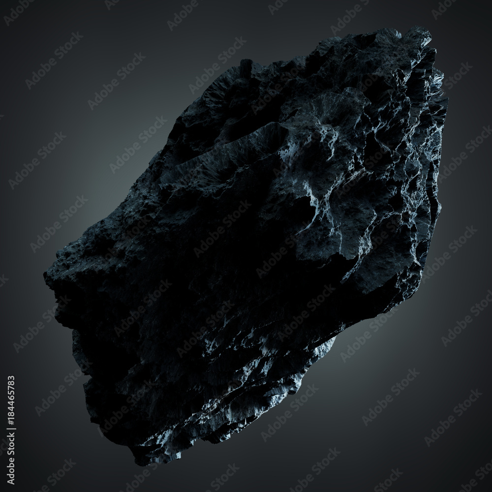 Fototapeta premium Dark rock asteroid isolated 3D rendering