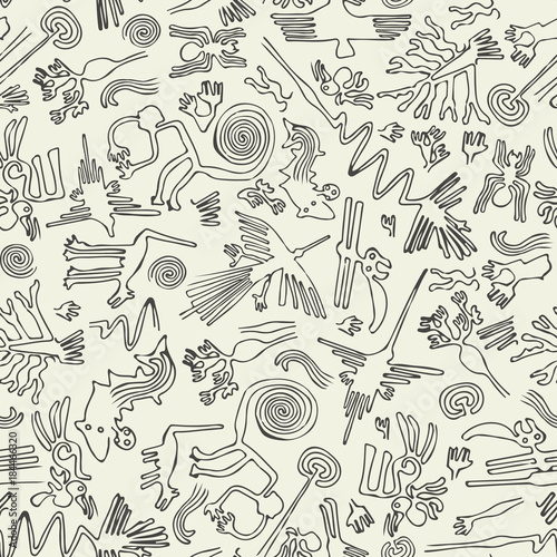 Seamless pattern with drawings in the form of rock carvings. photo