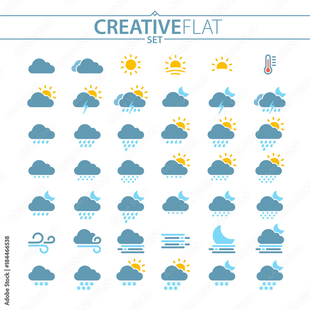Flat Light Weather Icons For Mobile And Web Design