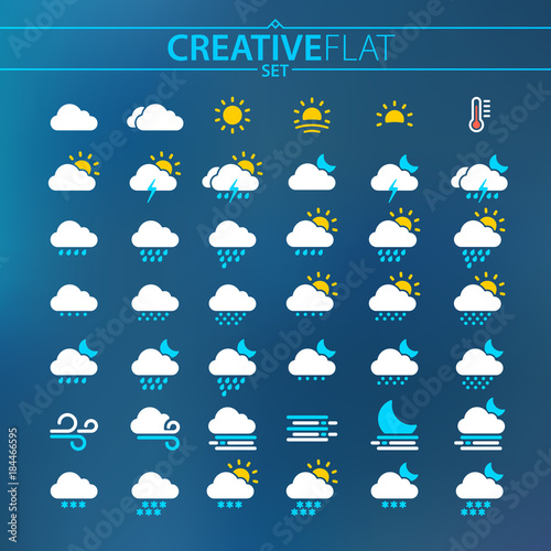 Flat Light Weather Icons For Mobile And Web Design