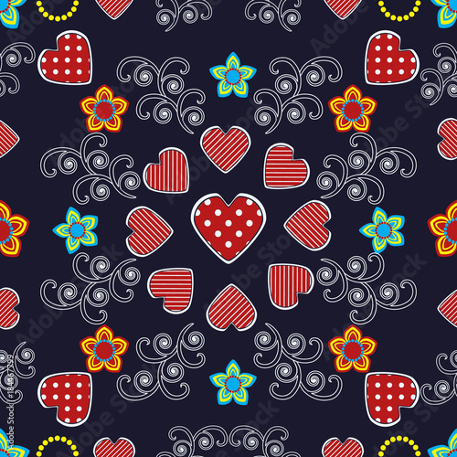 Seamless vector illustration of Valentine's Day. Flower pattern, decorative heart