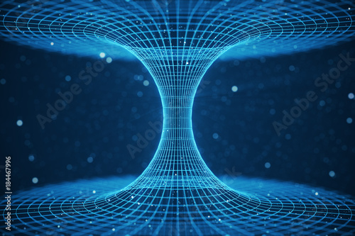 3D illustration tunnel or wormhole, tunnel that can connect one universe with another. Abstract speed tunnel warp in space, wormhole or black hole, scene of overcoming the temporary space in cosmos photo
