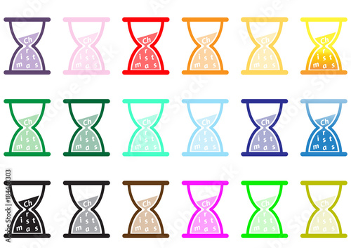 Hourglass with Christmas letters in various colors.