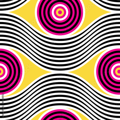 Abstract vector seamless op art pattern. Colorful disko ornament