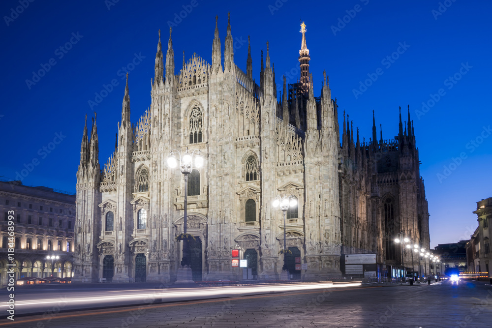 Milan Cathedral (Duomo di Milano), Italy, one of the largest churches in the world. Night view.