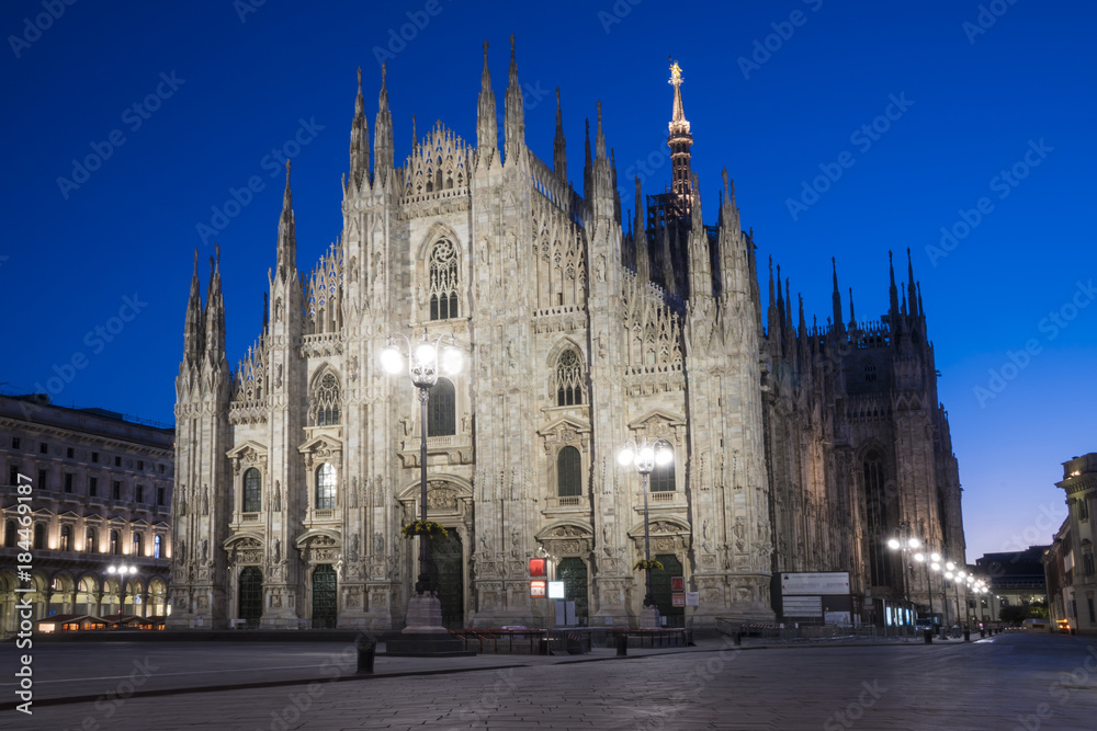 Milan Cathedral (Duomo di Milano), Italy, one of the largest churches in the world. Night view.