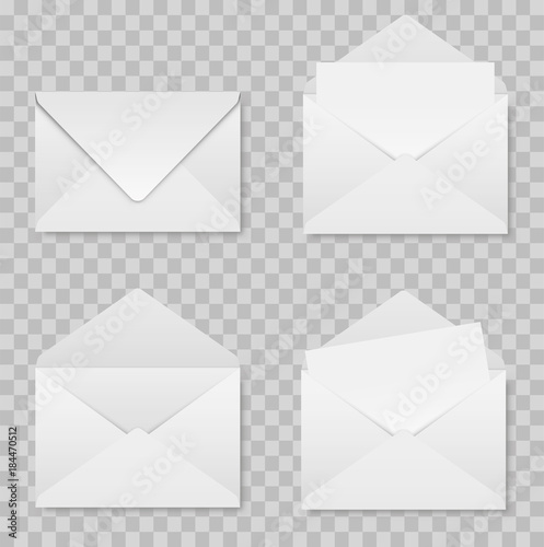 Set of realistic envelopes mockup on a transparent background . Stock vector
