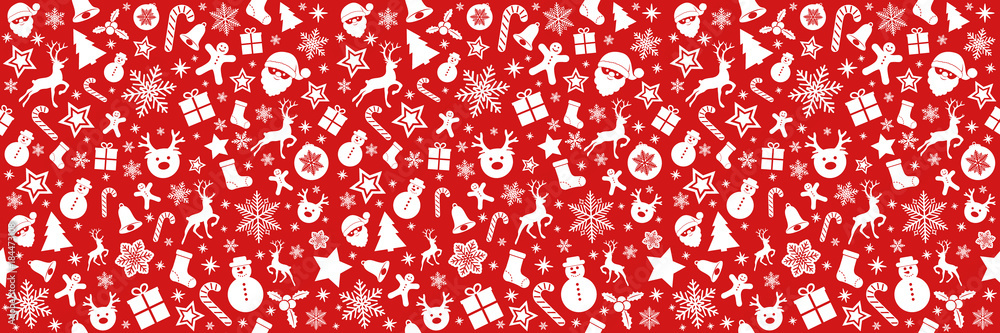 Seamless Holidays pattern with ornaments. Vector.