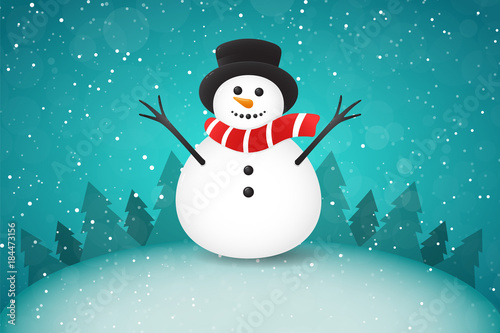 Holiday card with happy Snowman on background. Vector.
