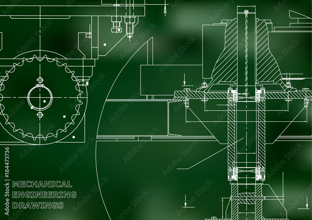 Fototapeta premium Blueprints. Engineering backgrounds. Mechanical engineering drawings. Cover. Banner. Technical Design. Green