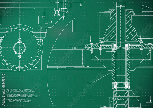 Blueprints. Engineering backgrounds. Mechanical engineering drawings. Cover. Banner. Technical Design. Light green. Points