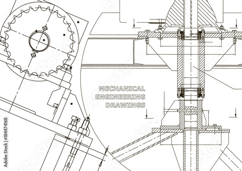 Blueprints. Mechanical construction. Technical Design. Engineering illustrations. Banner. White