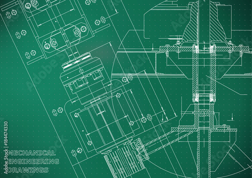 Blueprints. Mechanical engineering drawings. Technical Design. Cover. Banner. Light green. Points