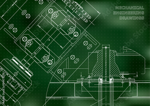 Engineering backgrounds. Technical Design. Mechanical engineering drawings. Blueprints. Green. Points