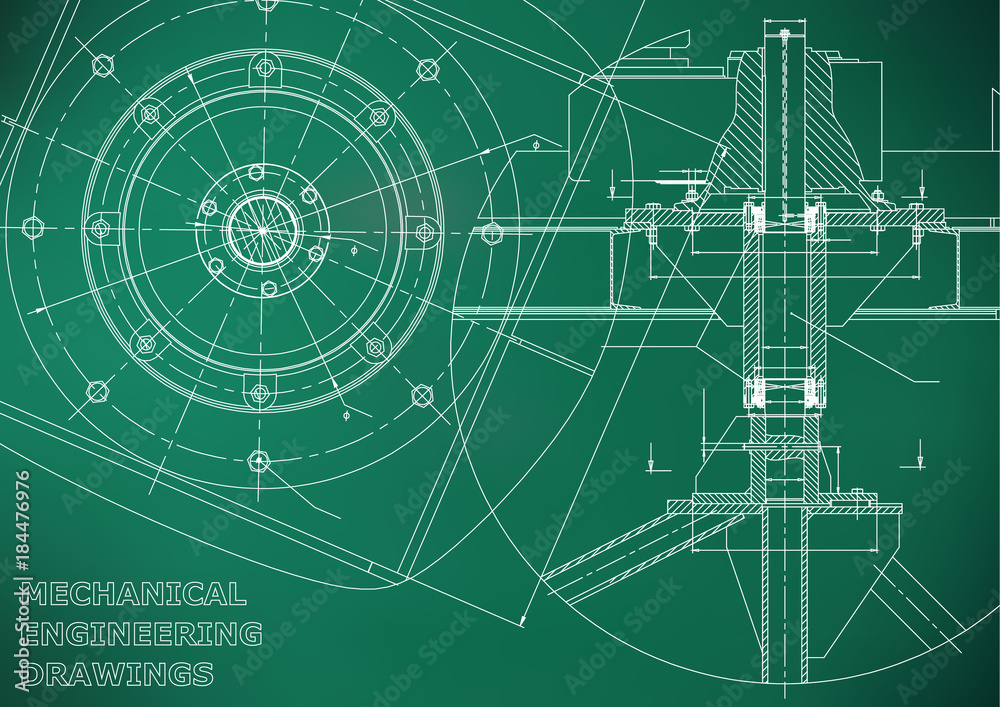 Fototapeta premium Mechanical engineering drawings. Vector. Light green