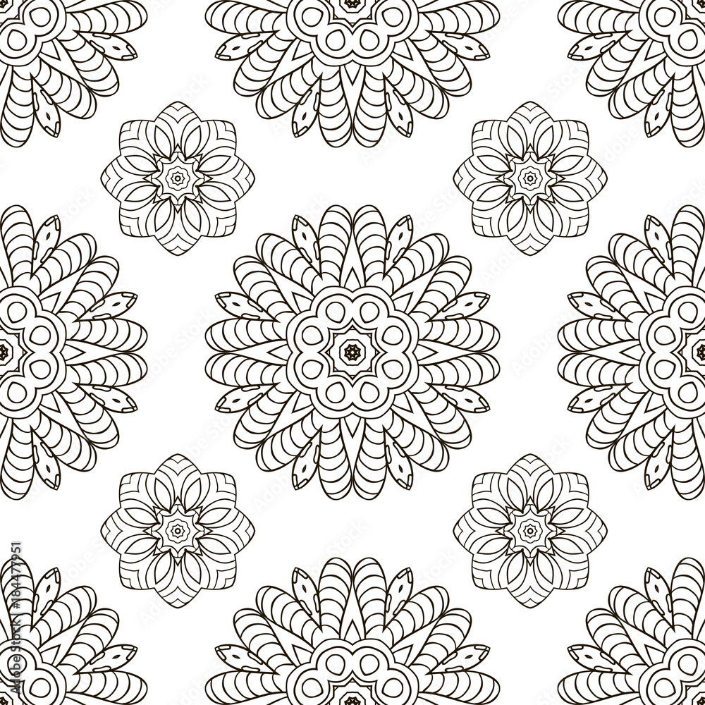 Seamless pattern, ethnic ornament. Hand drawn abstract background. Mandala doodle motive