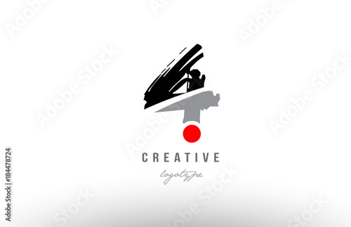 4 grunge black grey number logo icon design