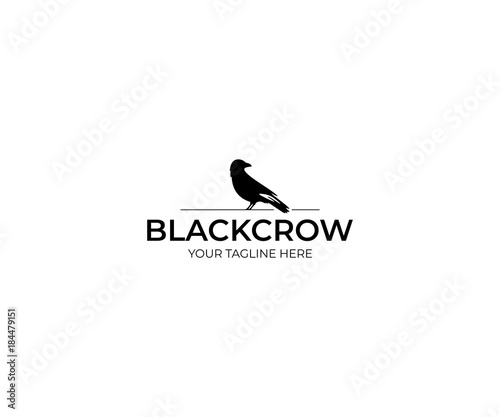 Black Crow Logo Template. Raven Vector Design. Bird Illustration