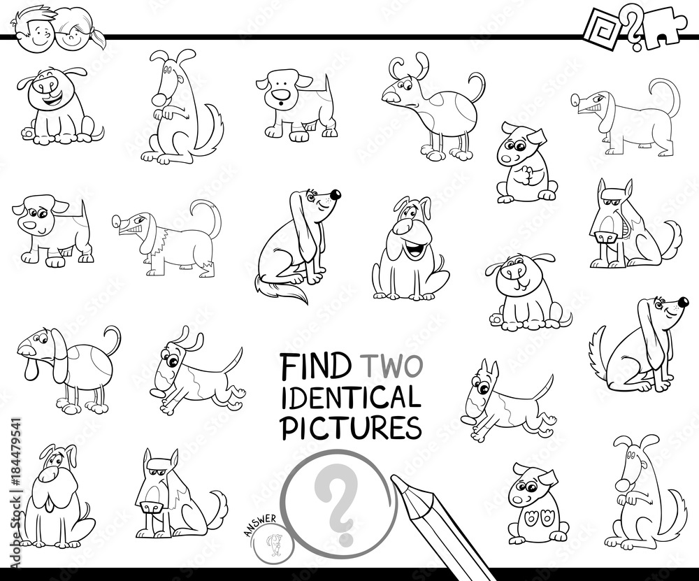 find two identical dog characters color book