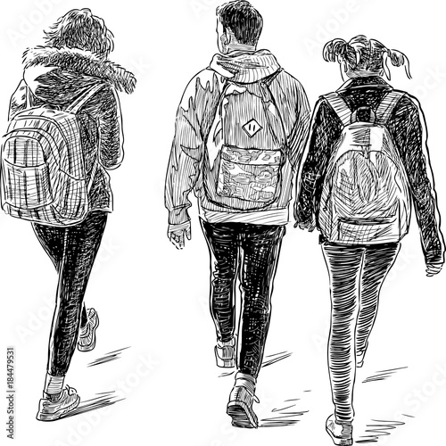 Friends students go to classes