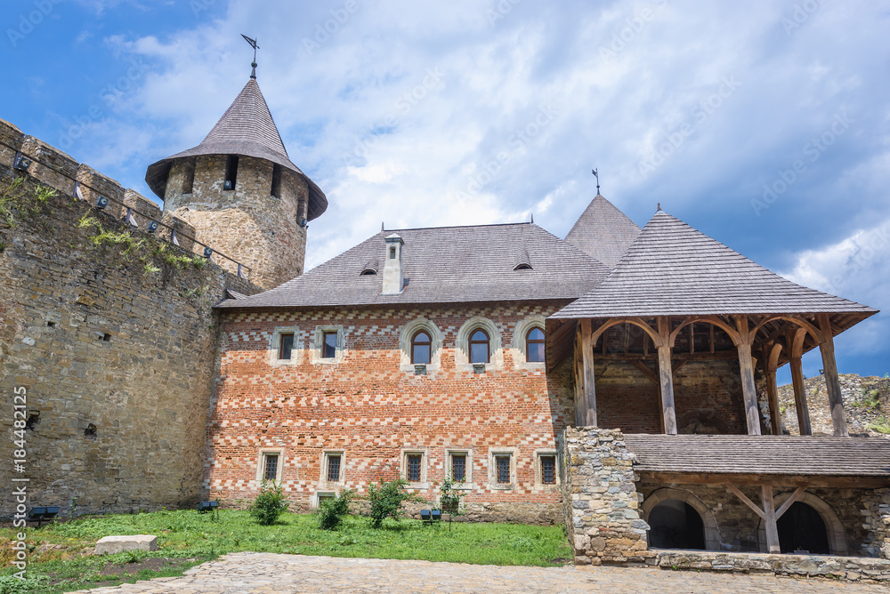 View from main courtyard of Khotyn Fortress in Khotyn city, Ukraine