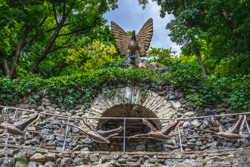 So called Eeagle Nest statue in city park of Kamianets Podilskyi, Ukraine photo