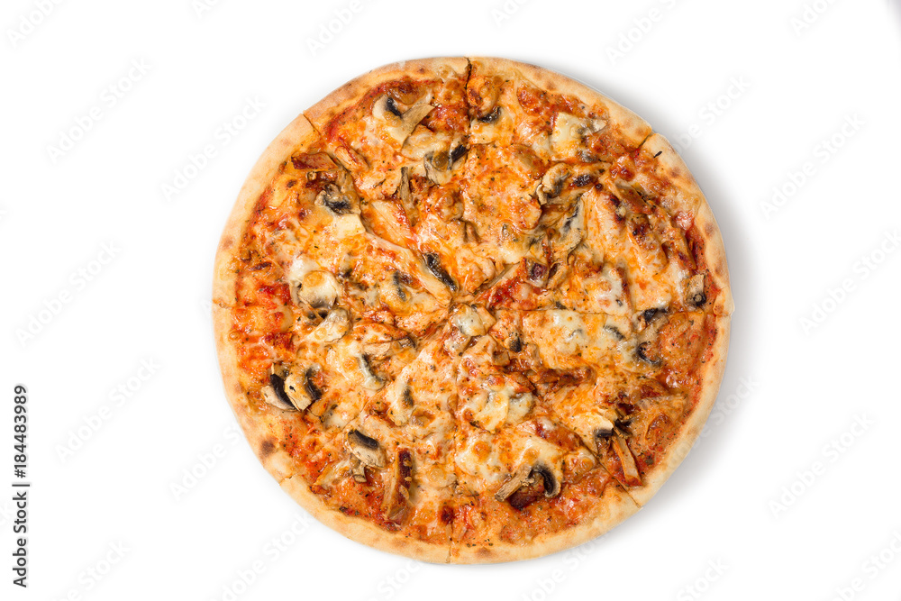 mushroom pizza with miso sauce isolated on white background mushroom pizza with miso sauce isolated on white background