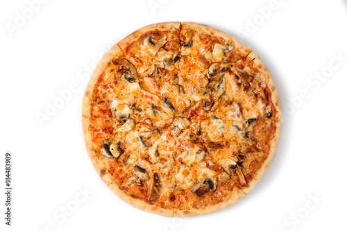mushroom pizza with miso sauce isolated on white background