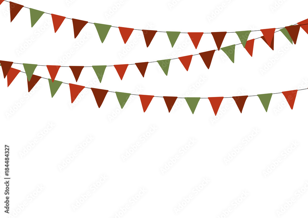 Christmas triangle bunting flags in green and red colors for your designs poster, card, invitations and greeting cards