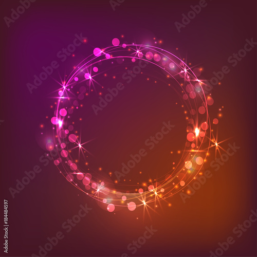 Luminous circle, fairy tale, neon background. Vector wreath of lights.
