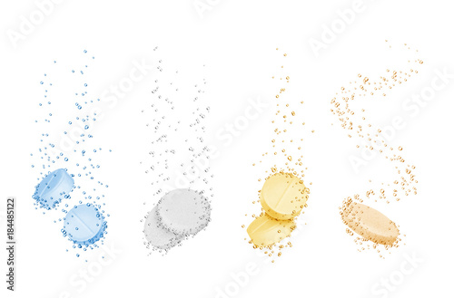 Set of water-soluble pills close-up on white background photo