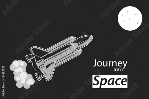 the Shuttle flies in space to the moon.