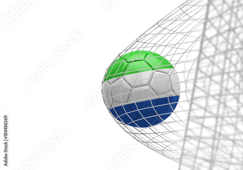 Sierra Leone flag soccer ball scores a goal in a net