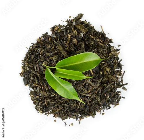 Green tea with leaves