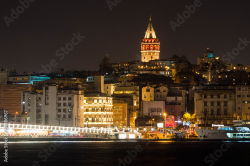 Galata Tower and Galata bridge in Istanbul, Turkey