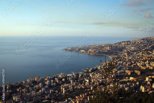 Fototapeta Naklejka Na Ścianę i Meble -  City of Jounieh panoramic view, near Harissa, Lebanon