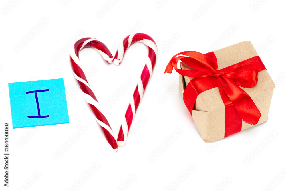 I love gifts written on white background, close-up I love gifts written on white background, close-up