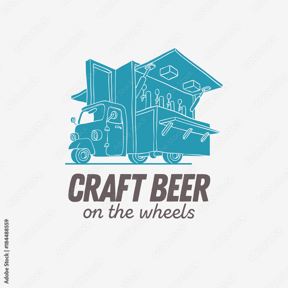 Fototapeta premium Mobile Craft Beer Pop Up Vehicle For Catering And Street Selling Logo Design.