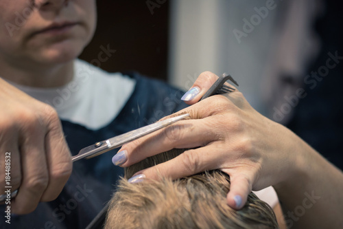 Close up of haircut in salon.
