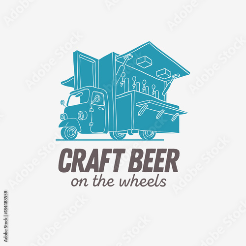 Mobile Craft Beer Pop Up Vehicle For Catering And Street Selling Logo Design.