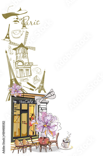 Photography Border from Paris illustrations with fashion girls, cafes and flowers